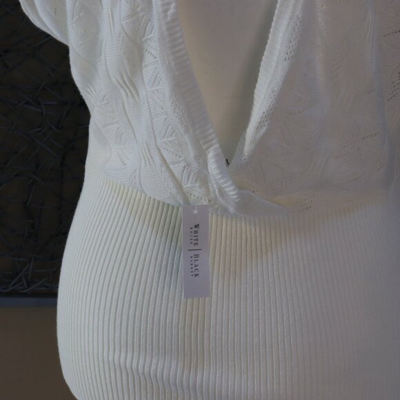 White House Black Market, White Knit Dolman Top with Banded Waist. - Picture 5 of 5